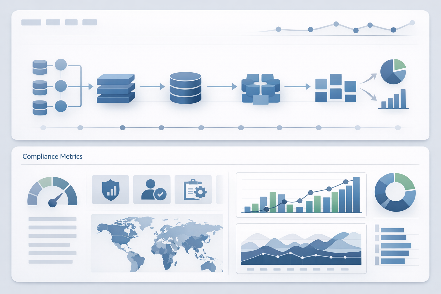 Clean dashboard interface displaying organized data lineage and compliance metrics with clear visual hierarchy